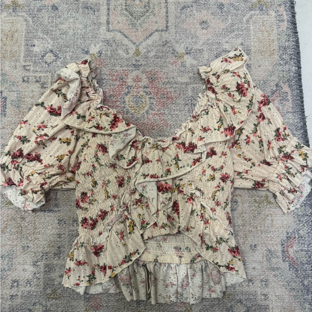 Floral Ruffle Smocked Women's Top